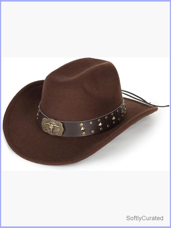 Classic Western Felt Roll Up Brim Cowboy Hat Adjustable